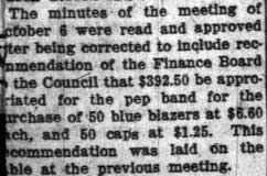 Student Council Minutes - Finance Board appropriates uniform funds, October 18, 1926 