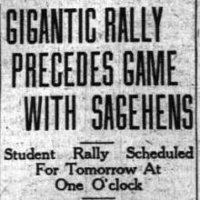 Rally before Pomona game - "first game in Coliseum" October 23, 1926