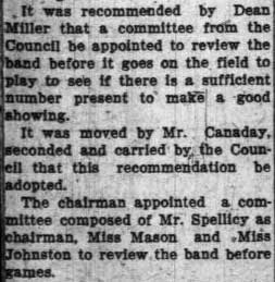 Student Council Minutes - Committee formed to review Band before appearances. October 25, 1926 