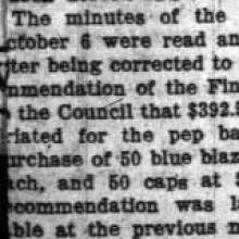 Student Council Minutes - Finance Board appropriates uniform funds, October 18, 1926 