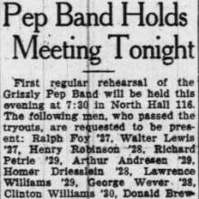 Roster of Pep Band Members, September 21, 1926 