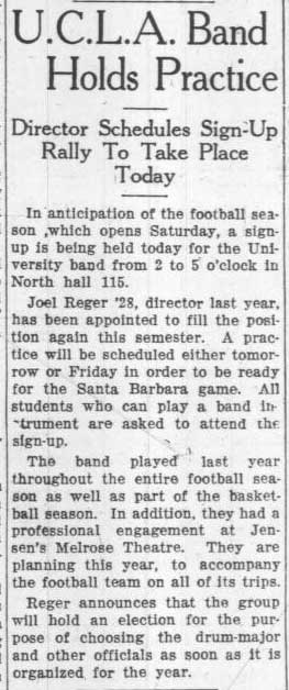 Call for Band members, September 21, 1927