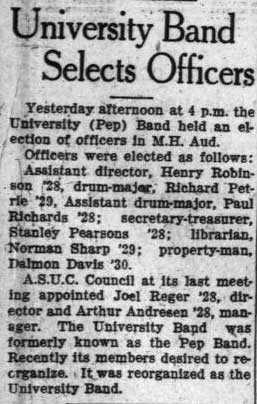 Band selects officers, February 9, 1927