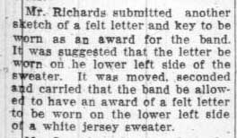 Student Council Minutes - Paul Richards submits design for Band award, November 4, 1927