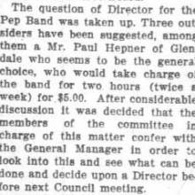 Student Council Minutes - consideration of Paul Hepner as director. September 30, 1927