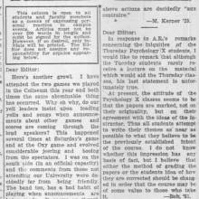 Letter - "Band has a bad habit of playing" during announcements. November 8, 1927 
