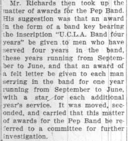 Student Council minutes, Paul Richards discusses Band Awards. October 14, 1927