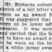 Student Council Minutes - Paul Richards submits design for Band award, November 4, 1927