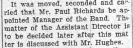 Student Council minutes - Paul Richards appointed Band Manager, October 10, 1927 