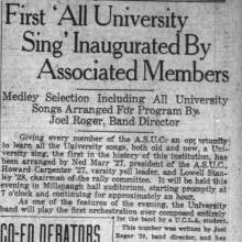 First All-U Sing, Band repertoire listed, February 28, 1927