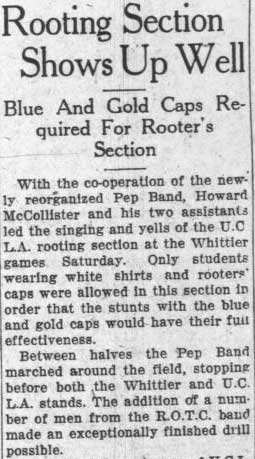 Pep Band Marches around field at Whittier game, October 10, 1927