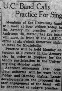 Details of theater gig announced at practice. February 24, 1927