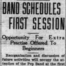 Band schedules first session, February 7, 1927