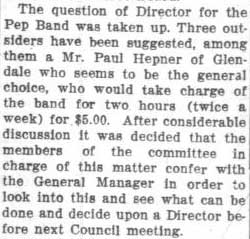 Student Council Minutes - consideration of Paul Hepner as director. September 30, 1927