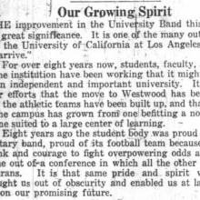 Editorial - "Our Growing Spirit," mentions improvement of Band. October 2, 1928