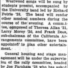 Band performs Westwood songs at night assembly, March 28, 1928