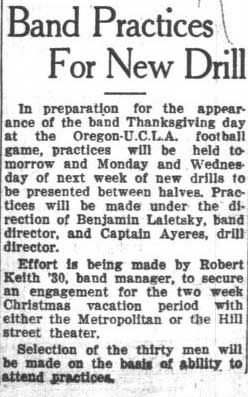 Band practices for Oregon game, November 22, 1928 