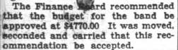 Student Council minutes - Finance board approves $4770 for Band budget. December 12, 1928