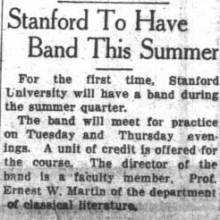 Stanford to feature summer band, June 29, 1928