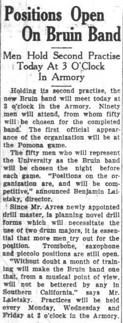 Positions open in Bruin Band, October 5, 1928