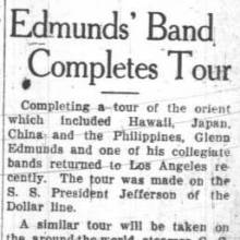 Edmunds Band (featuring UCLA/USC students) completes tour, October 22, 1928