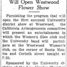 Band to perform at Westwood Women's Club, April 25, 1928