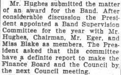 Student Council minutes - John Hughes appointed chair of Band Supervision Committee. September 24, 1928