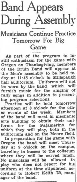 Band appears at assembly, November 27, 1928