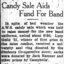 Associated Women Students sell candy to raise funds for Band uniforms, October 18, 1928 