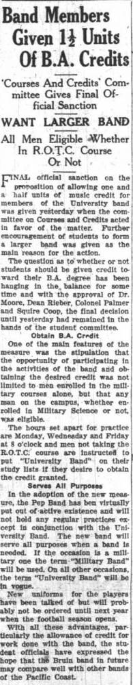 Band members receive BA course credit, February 14, 1928