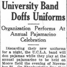 Band doffs uniforms at Pajamarino, November 14, 1928