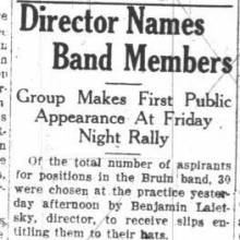 Director names Band members, uniform fittings. October 16, 1928