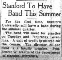 Stanford to feature summer band, June 29, 1928