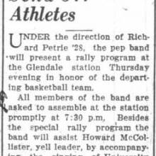 Pep Band to send off athletes, January 10, 1928