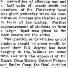 Band members receive BA course credit, February 14, 1928