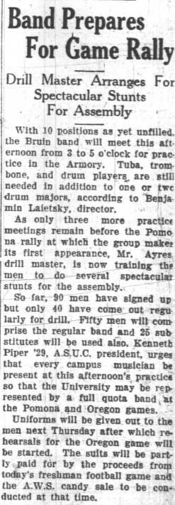 Band rehearses - 90 men signed up. October 12, 1928