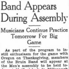 Band appears at assembly, November 27, 1928