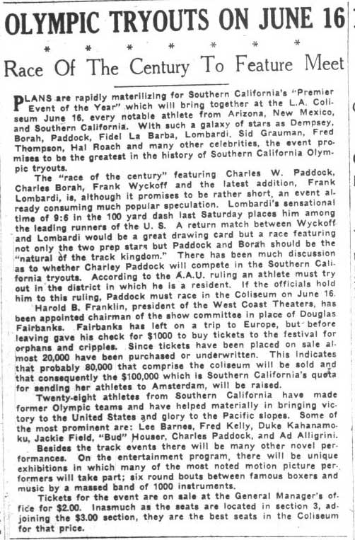 "Massed Band of 1000 instruments" at Olympic Tryouts, participants unmentioned. May 9, 1928