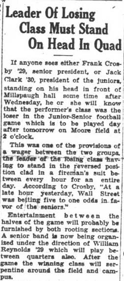 Junior-Senior football game, Senior band organized under direction of William Reynolds '29. December 10, 1928