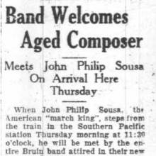 Band Welcomes John Philip Sousa, November 6, 1928