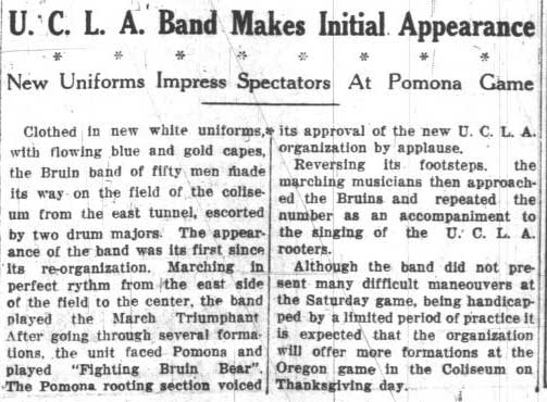 Band unveils uniforms at Pomona rally, October 22, 1928