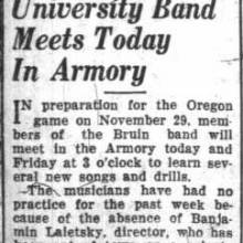 University Band meets in armory, November 19, 1928