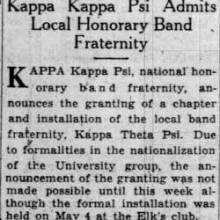 Kappa Kappa Psi approves petition, May 27, 1929