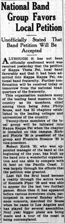 Petition to Kappa Kappa Psi, May 7, 1929