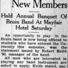 Band recruits new members, Band Banquet, February 14, 1929