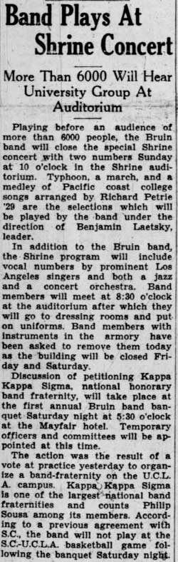 Band plays at Shrine Concert, February 2, 1929