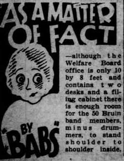 "As a matter of fact" feature - Band could fit in Welfare Board office, October 31, 1929