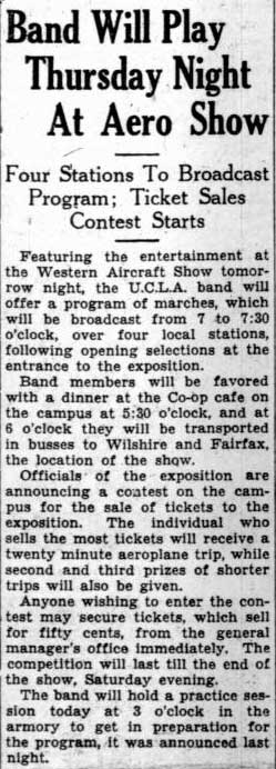 Band to play at Western Aircraft Show, November 13, 1929