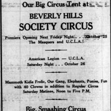 Beverly Hills Circus advertisement, October 22, 1929