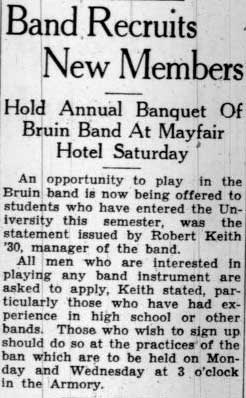 Band recruits new members, Band Banquet, February 14, 1929